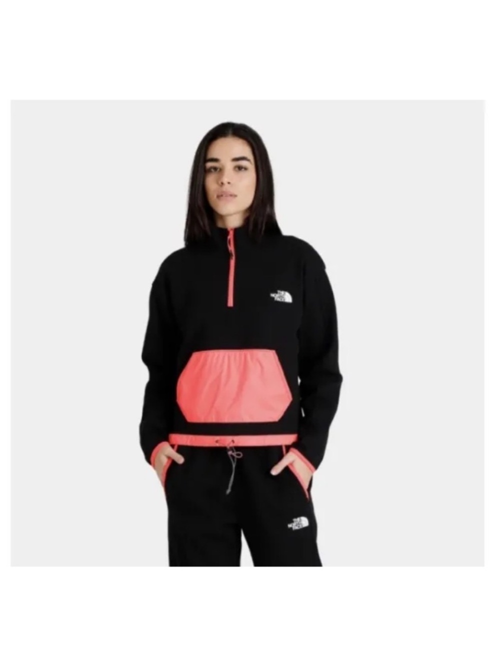 The North Face Women's Black Pullover with Bright Pink Pocket & Trim
